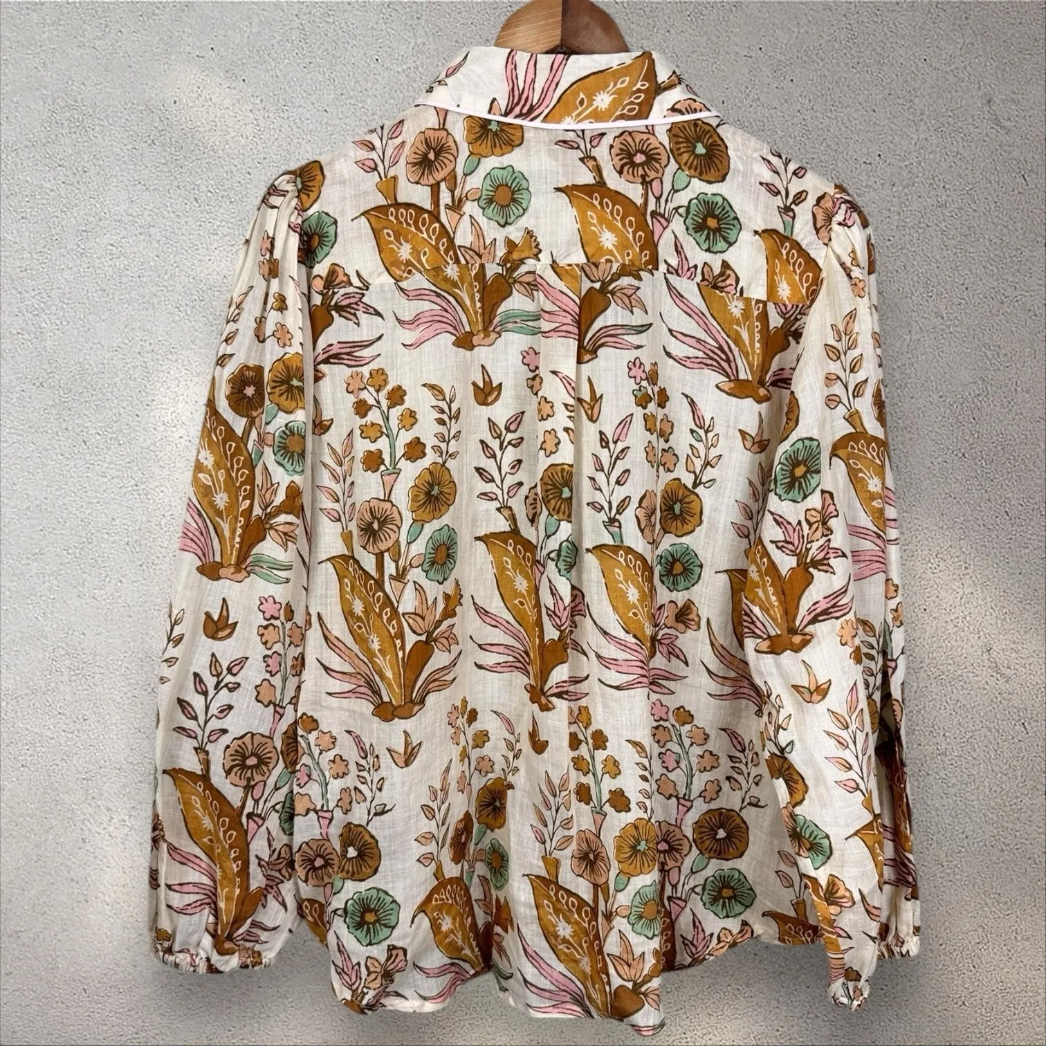 NWT Spartina 449 Claudette Mercer Blouse Woodblock Floral Cream Sz XL - Image 8