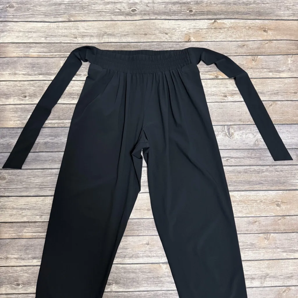 Aday Black Easy Days Cropped Straight Leg Tie Belt Elastic Waistband Pants Small - Image 3