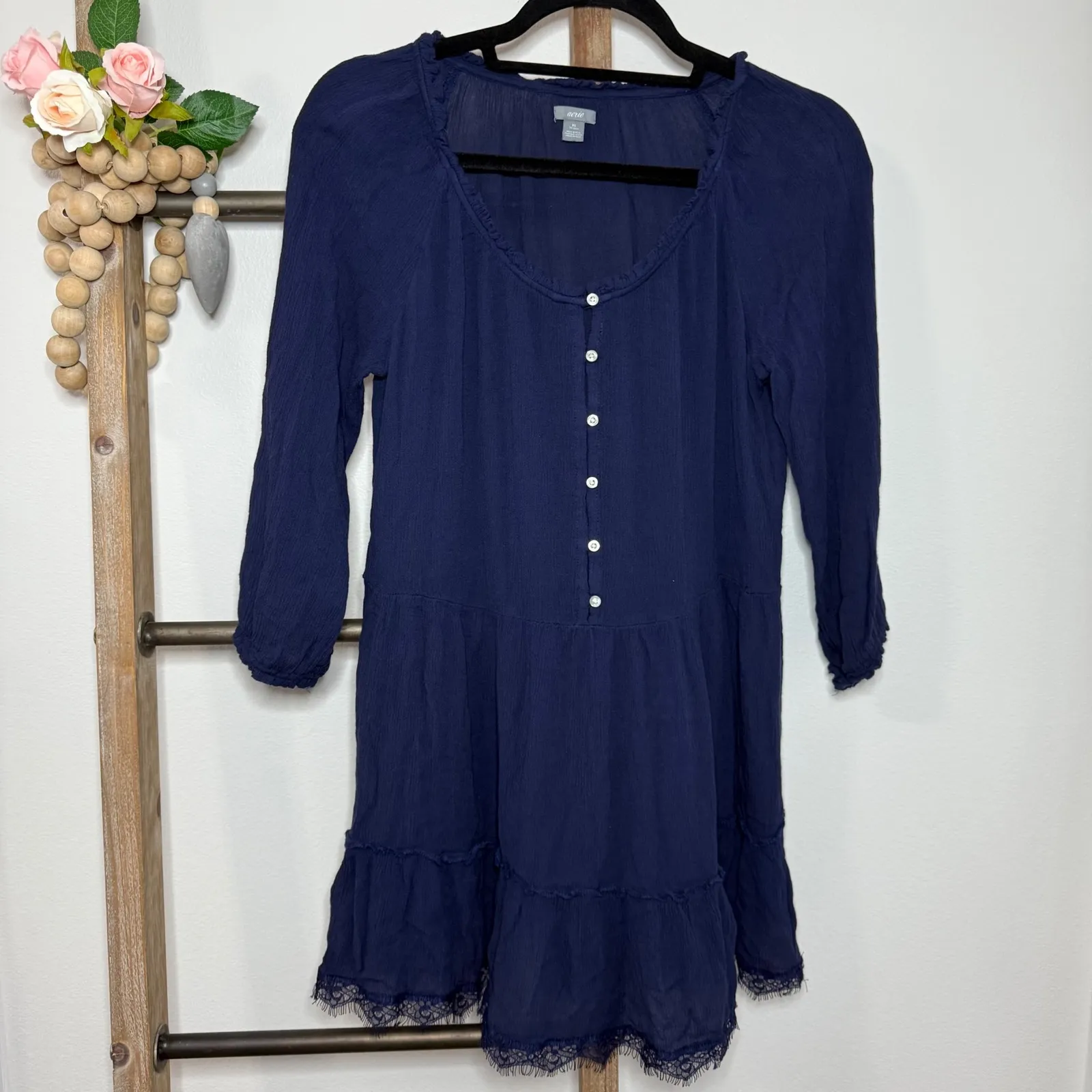 Aerie Blue Long Sleeve Peasant Mini Dress Size X Small - Image 2