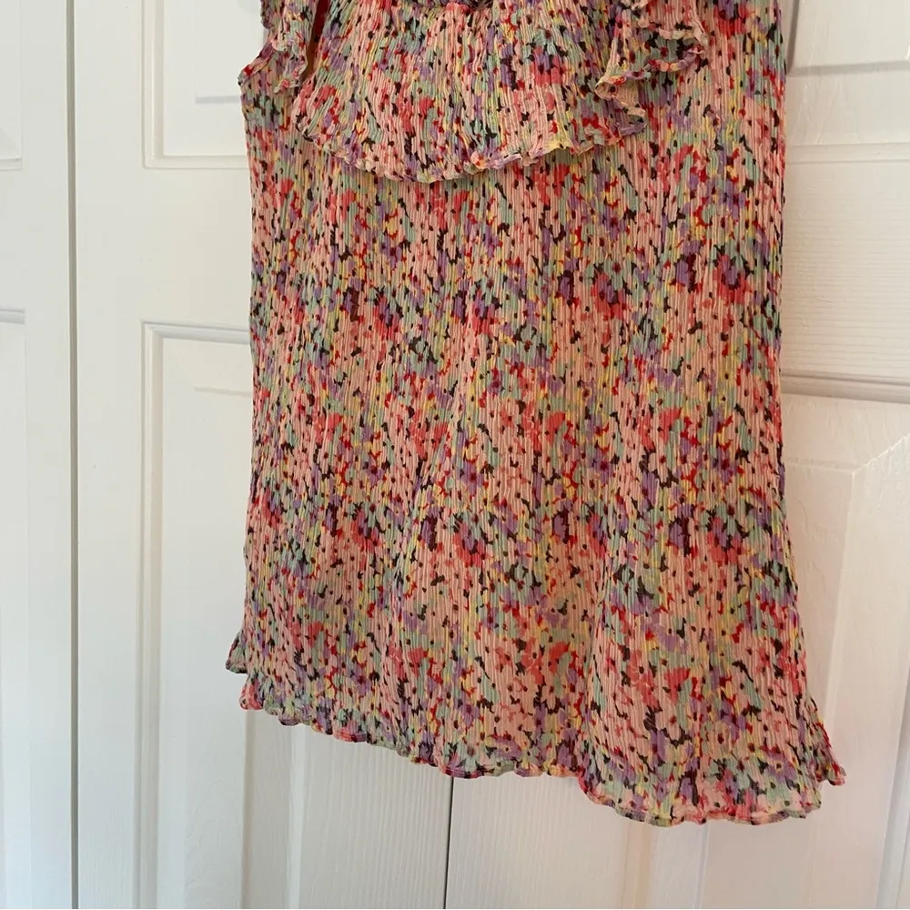 Rebecca Taylor Margo Ruffle Top Sz 10 Silk Blend Pink Printed - Image 6