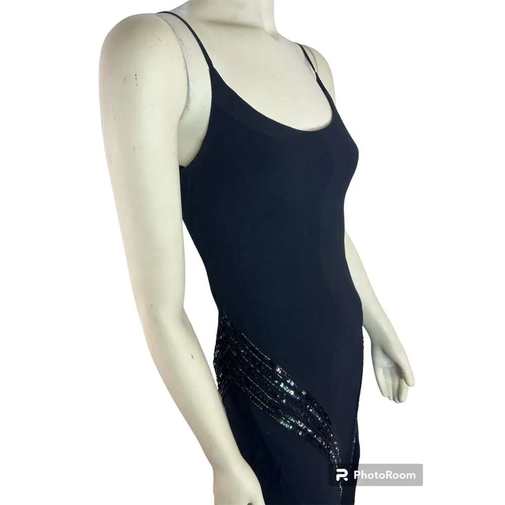 Vintage Cicci Black dress beading & sequenced handkerchief hem dress size small - Image 8