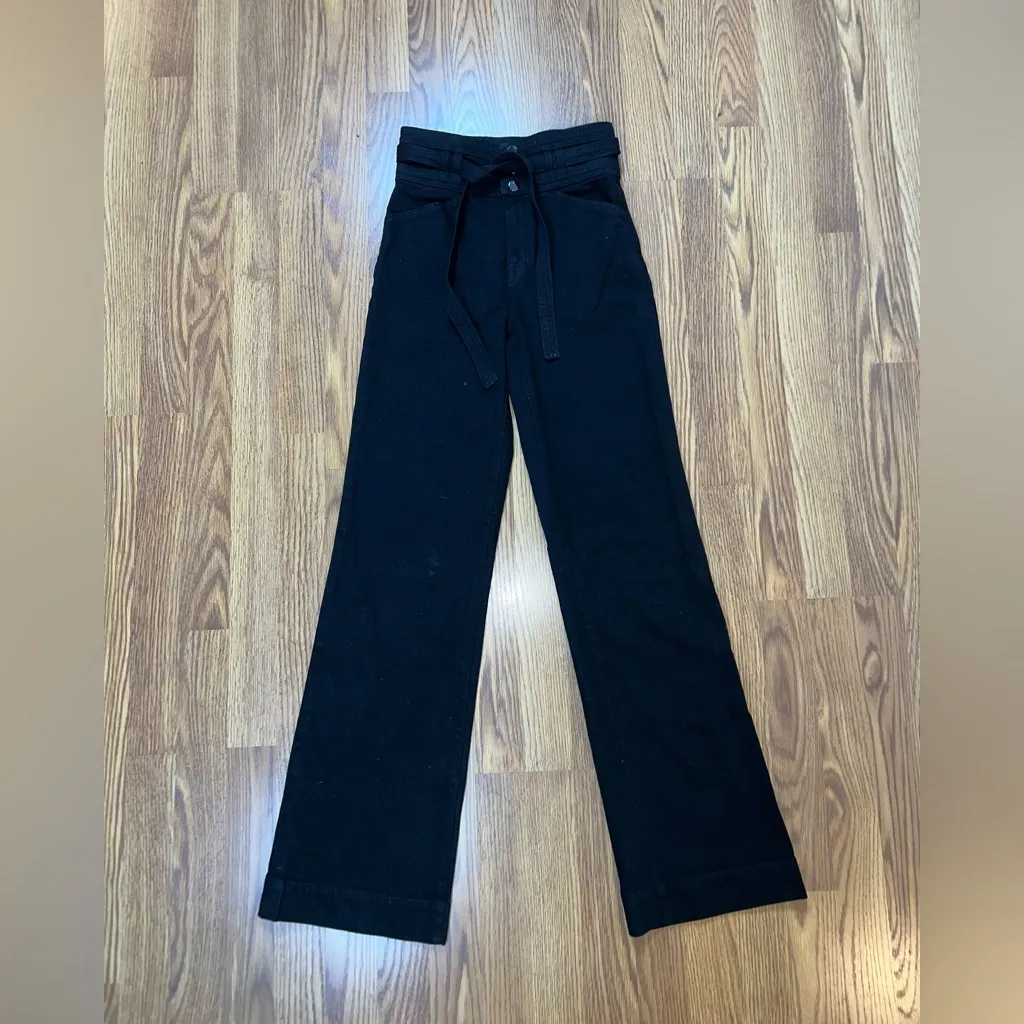 Gorgeous New J Brand Sukey High Rise Wide Leg Tie Waist Black Denim Jeans! - Image 3