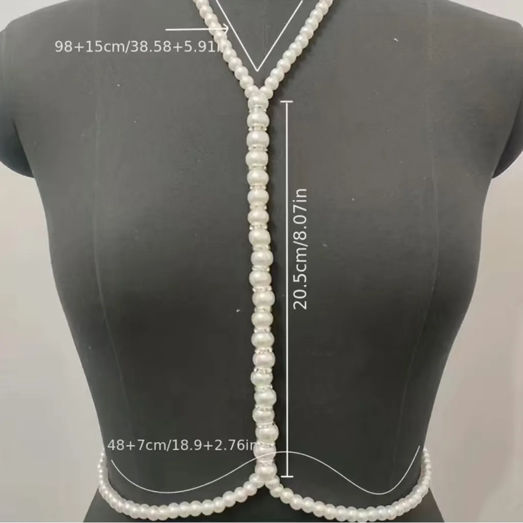 Faux Pearls‎ Chest Chain Body Chain Necklace Back Chain Sexy Body Jewelry White - Image 3