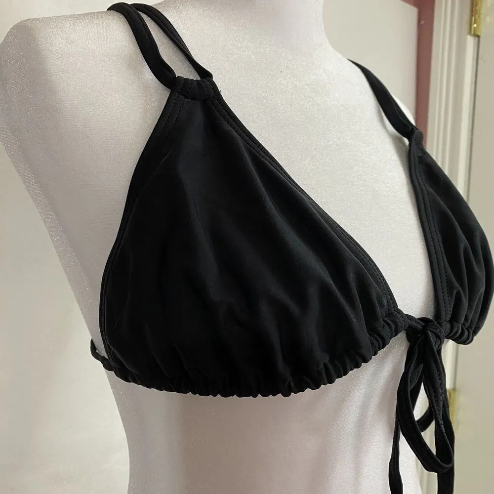 MINKPINK Cross My Heart String Bikini Swim Triangle Top Strappy Black Size Small - Image 5