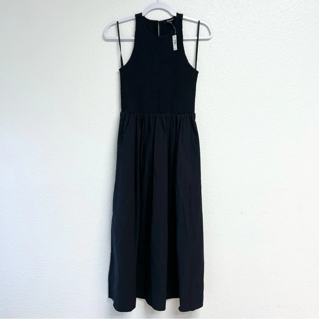 Madewell The Melody Smocked Midi Dress in True Black Size XS NWT - Image 6