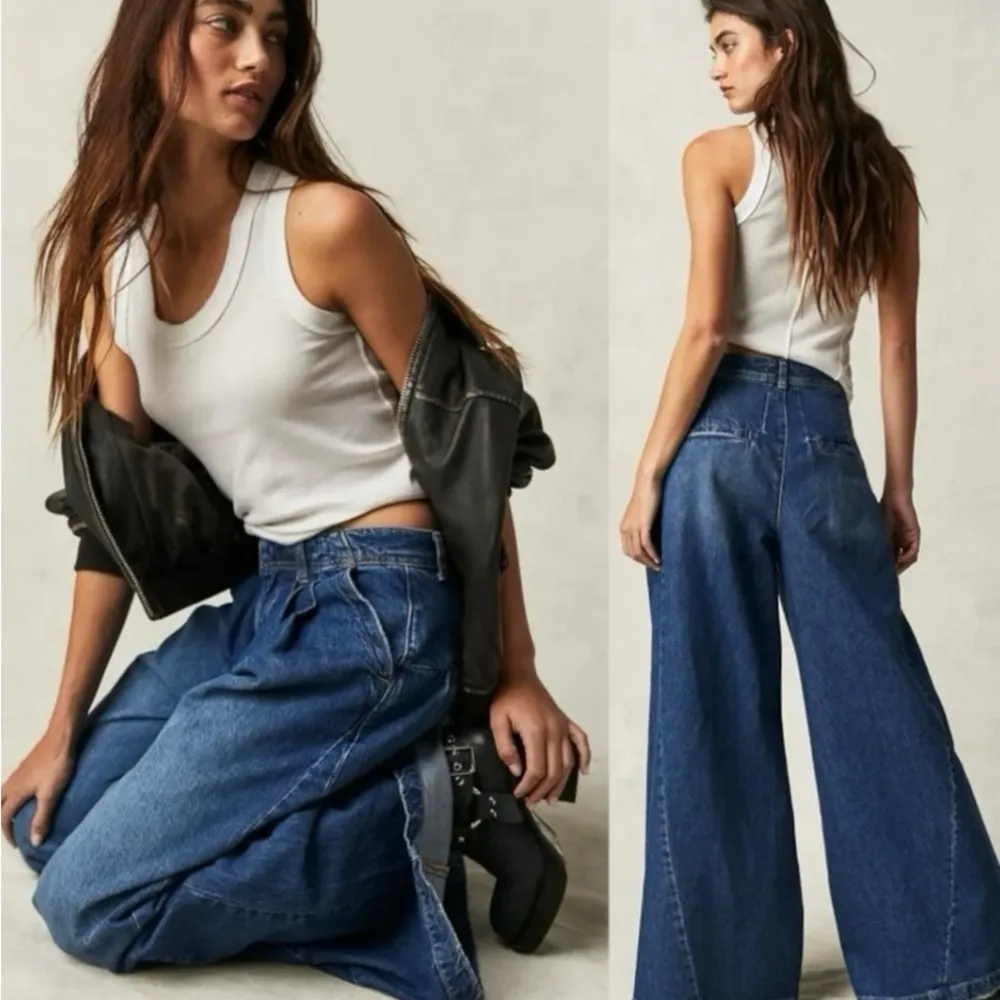 Free People Equinox Denim Trousers Lake Life Blue 29 Wide Leg Jeans Slouchy - Image 2