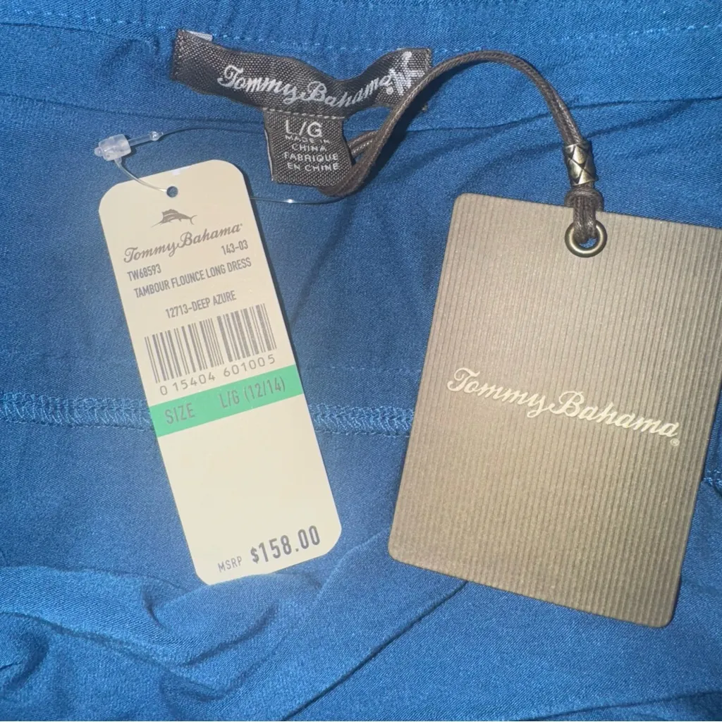 Tommy Bahama New w $158 Tags Navy Blue Halter Maxi Dress Womens Large - Image 3