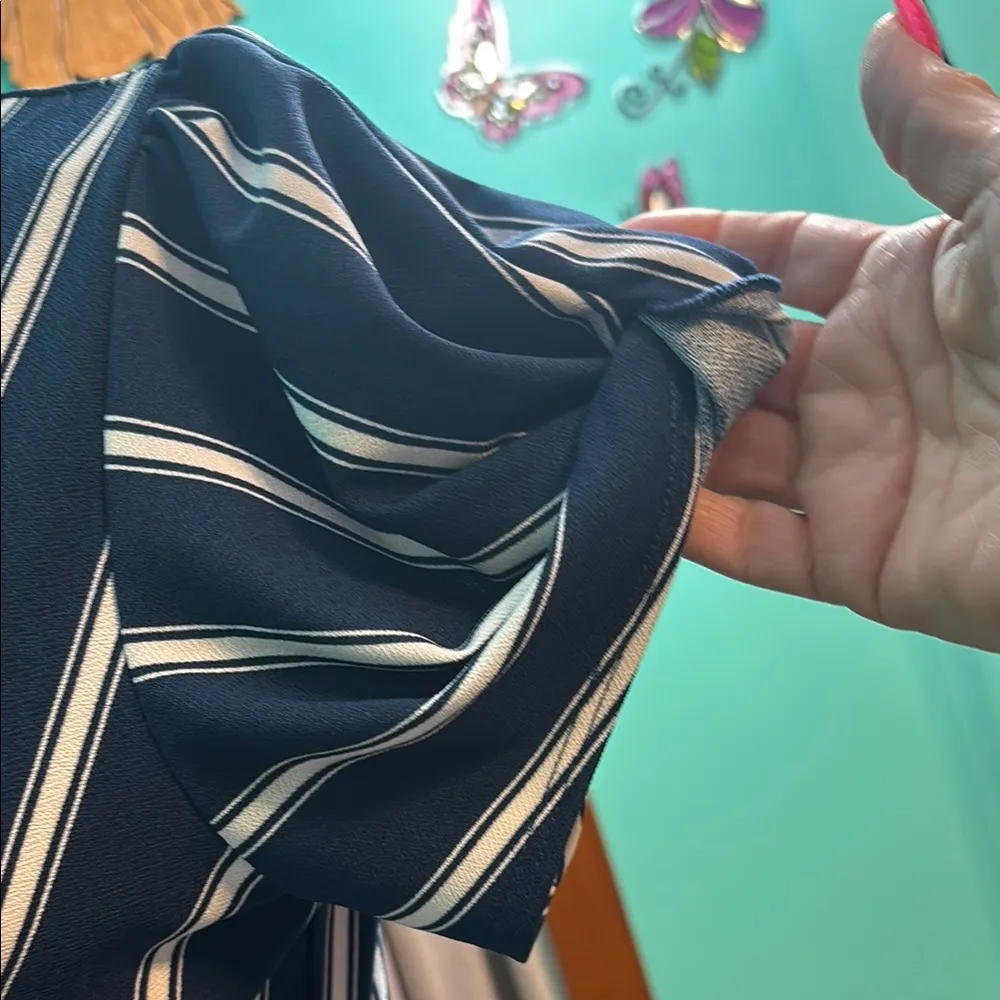 Lily White Blue and White Puff Sleeve Wrap Blouse - Image 8