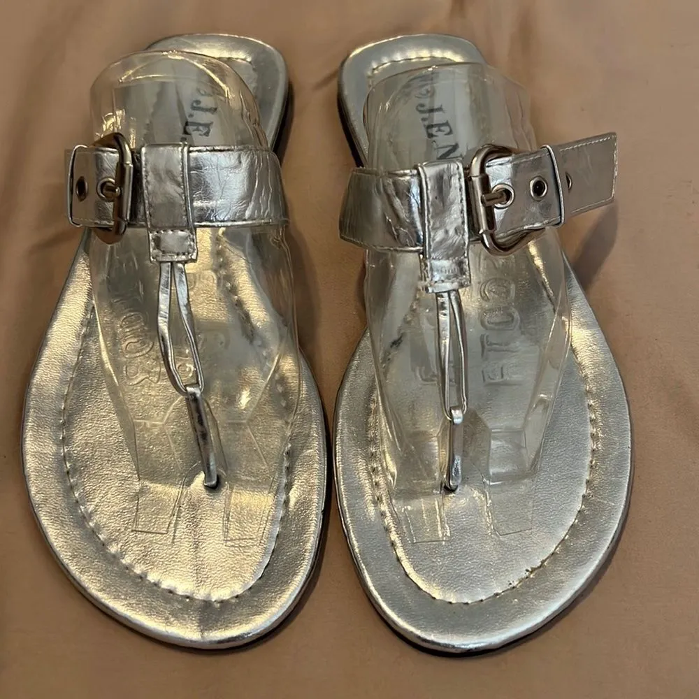 JENI silver flip flops w/adjustable buckle worn 4x GUC Silver Size 6 - Image 2