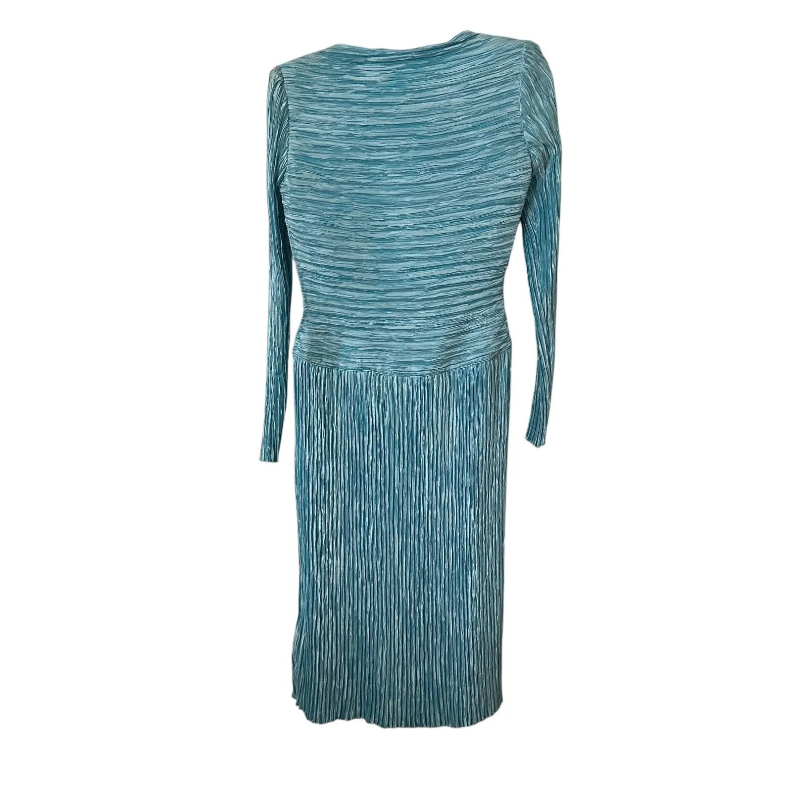 MARY MCFADDEN COUTURE 1980s Pleated‎ Midi Dress Blue Sz 6 - Image 2