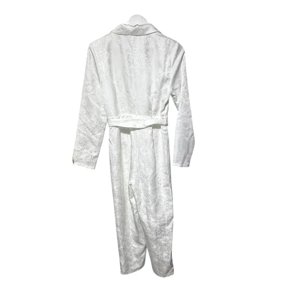 Lulus Upscale Romantic White Floral Jacquard Collared Jumpsuit 33221 Size M - Image 10