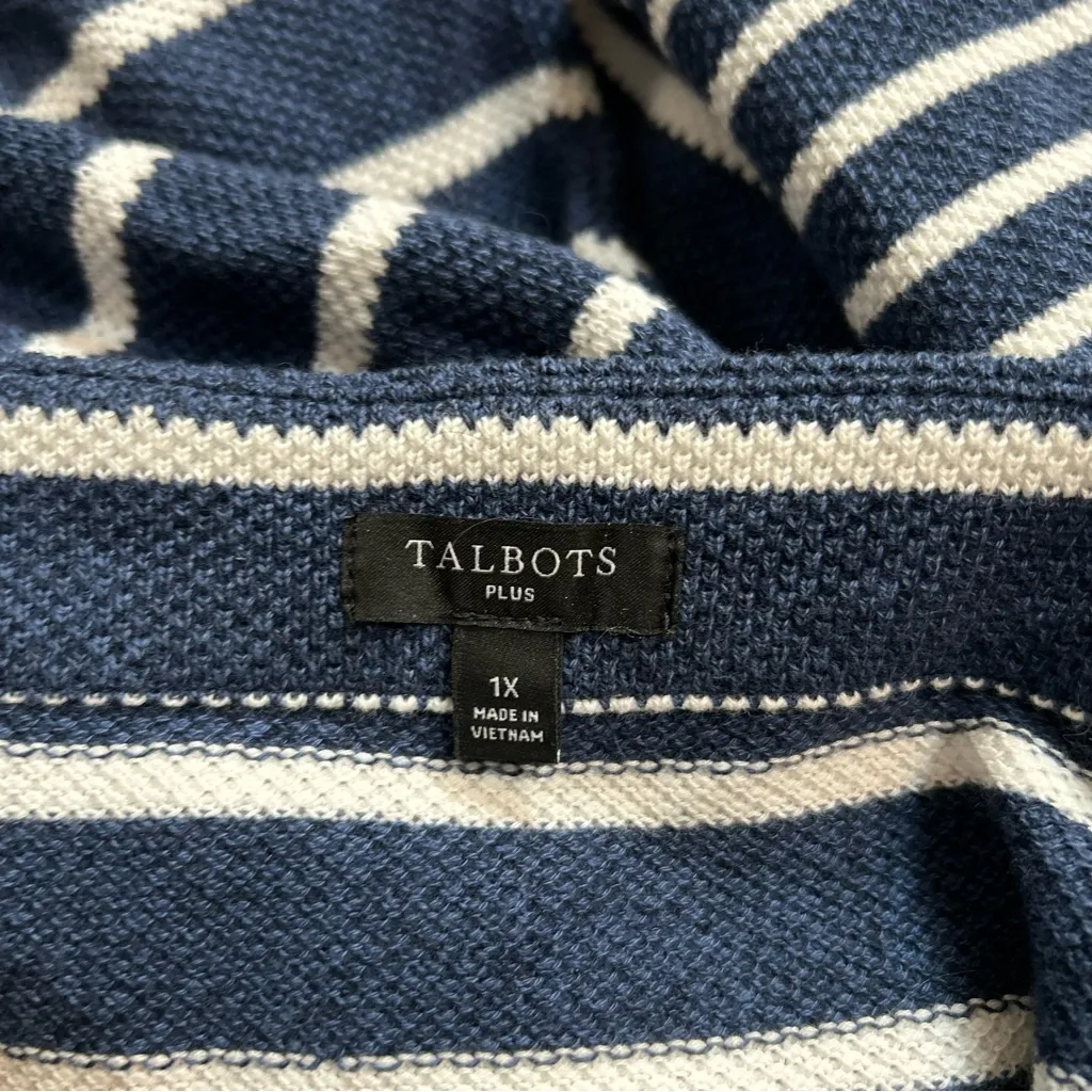 Talbots Piqué Knit Shift Mini Dress Navy White Valley Stripe Plus Sze 1x Preppy - Image 7