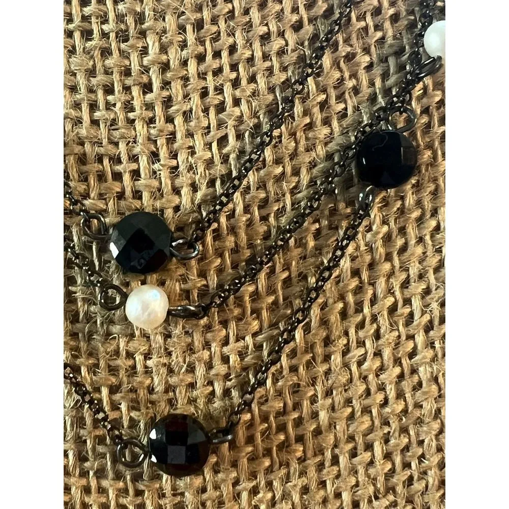 White House Black Market WHBM Necklace Gunmetal Pearls Multi Strand 18" - Image 2