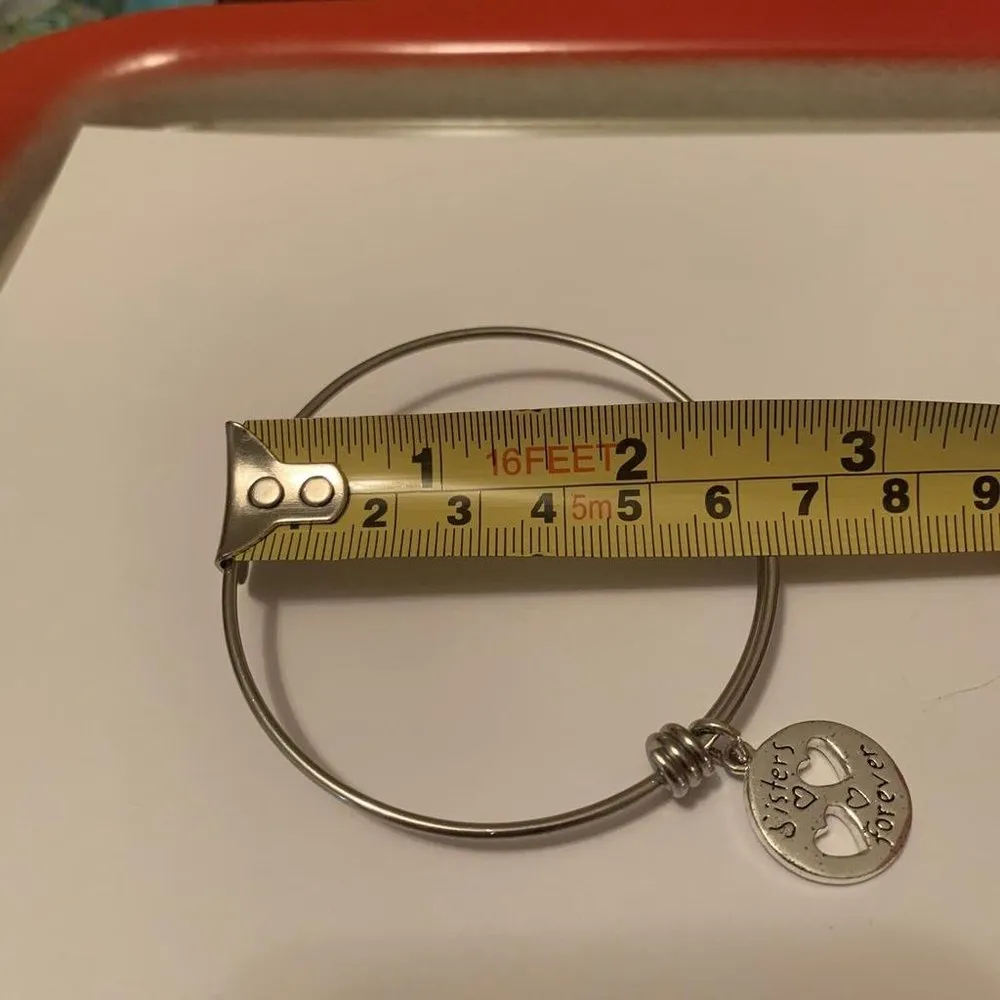 Women's Sisters Are Forever Silver Tone Bangle Bracelet - Image 10