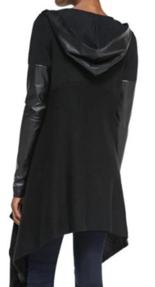 NWOT Sold Out  vegan leather & wool blend hooded lightweight jacket Sz XS - Image 2