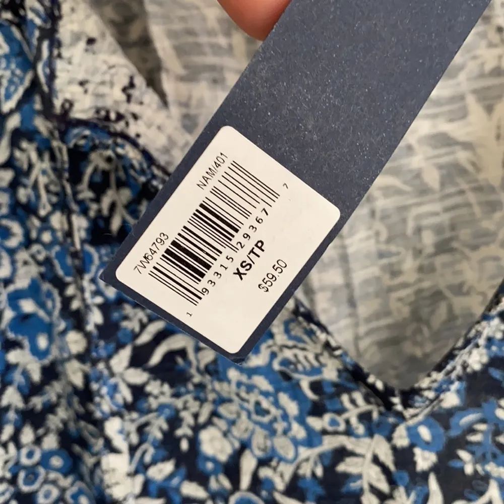 Lucky Brand shirt NWT xs tassel boho blue‎ floral - Image 3