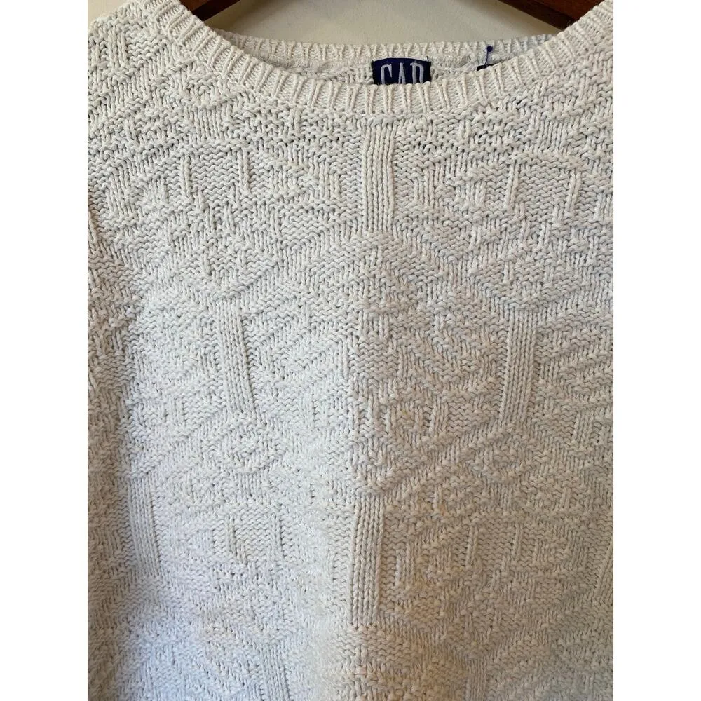 Long Sleeve Geometric Ribbed Pullover Sweater Cream Women's Size Medium - Image 4