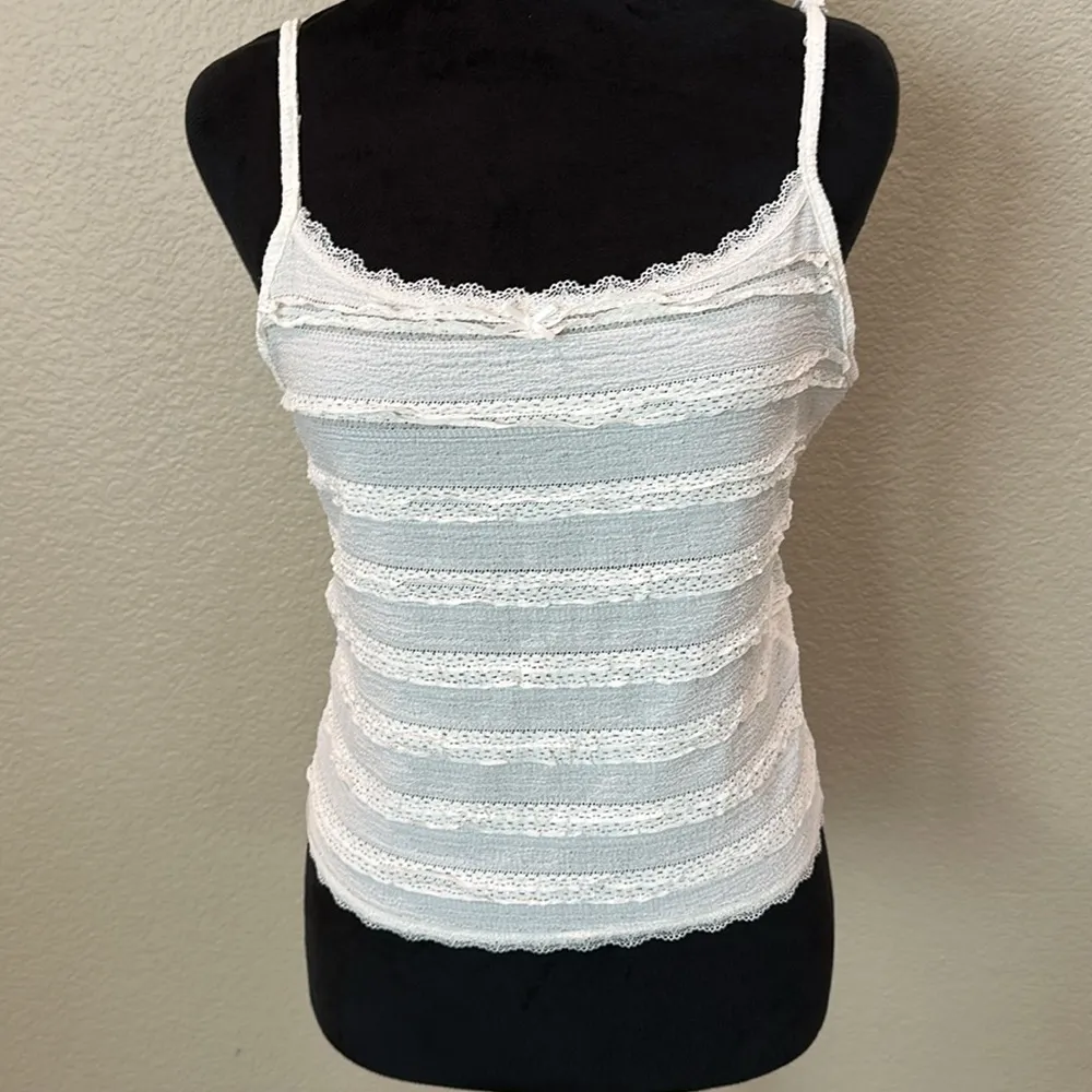 Women's White Lace Trim Tank Top Size L - Image 2