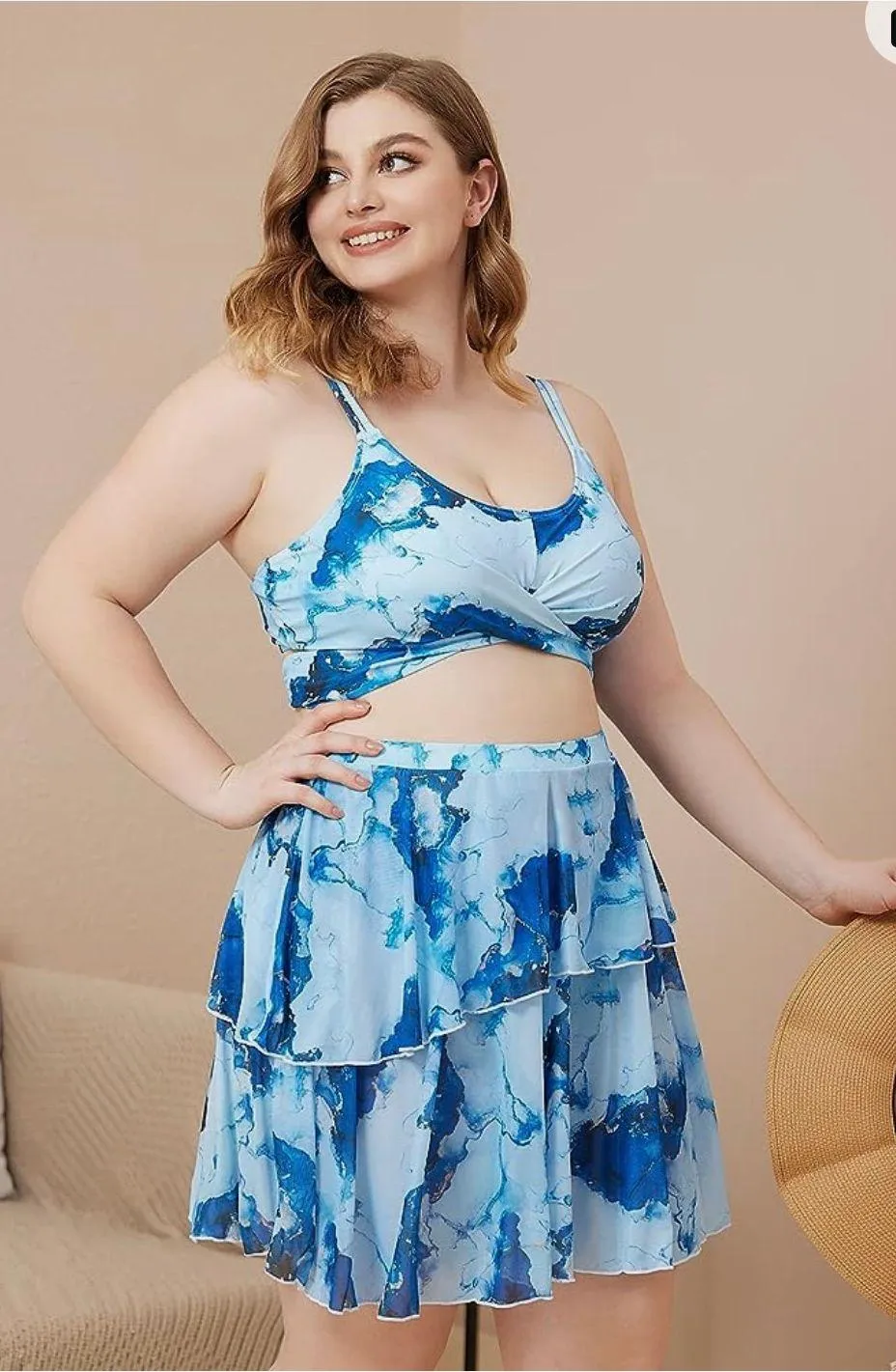  SOLY HUX Women's Plus Size Marble Print Wrap Bikini Bathing Suits with Beach Skirt Piece Swimsuits - Image 6