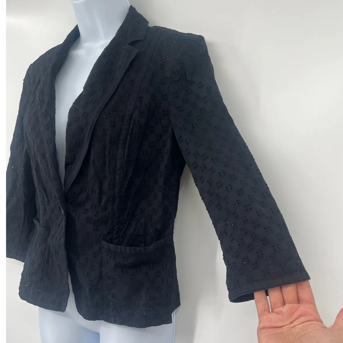 Talbots Eyelet Womens Blazer 6P Black Cottagecore Preppy Dark Romantic 1 Button - Image 10