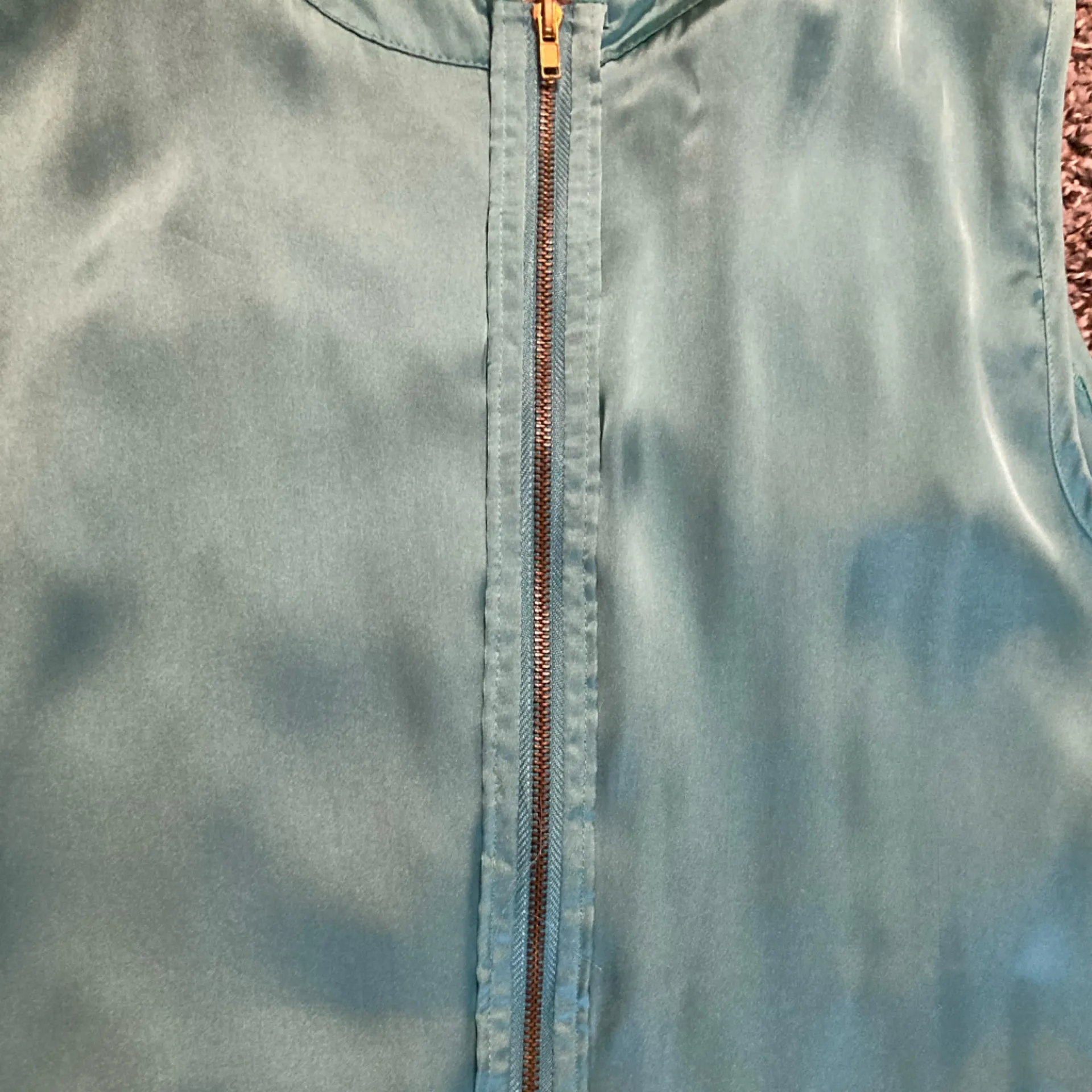 Kenar Teal Ruffle Front Sleeveless Top Exposed Back Zip L - Image 10