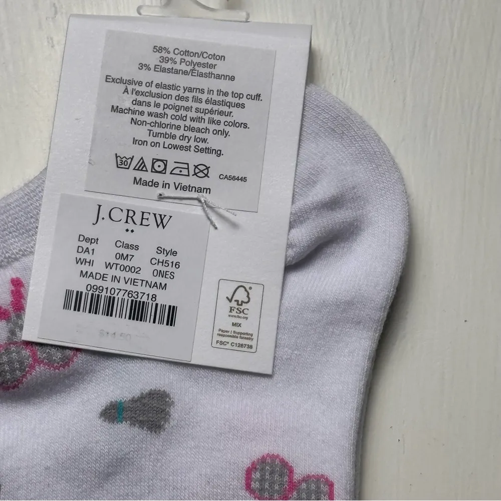J.Crew White and Pink  Badminton Design Ankle Socks NWT Sz OS - Image 4