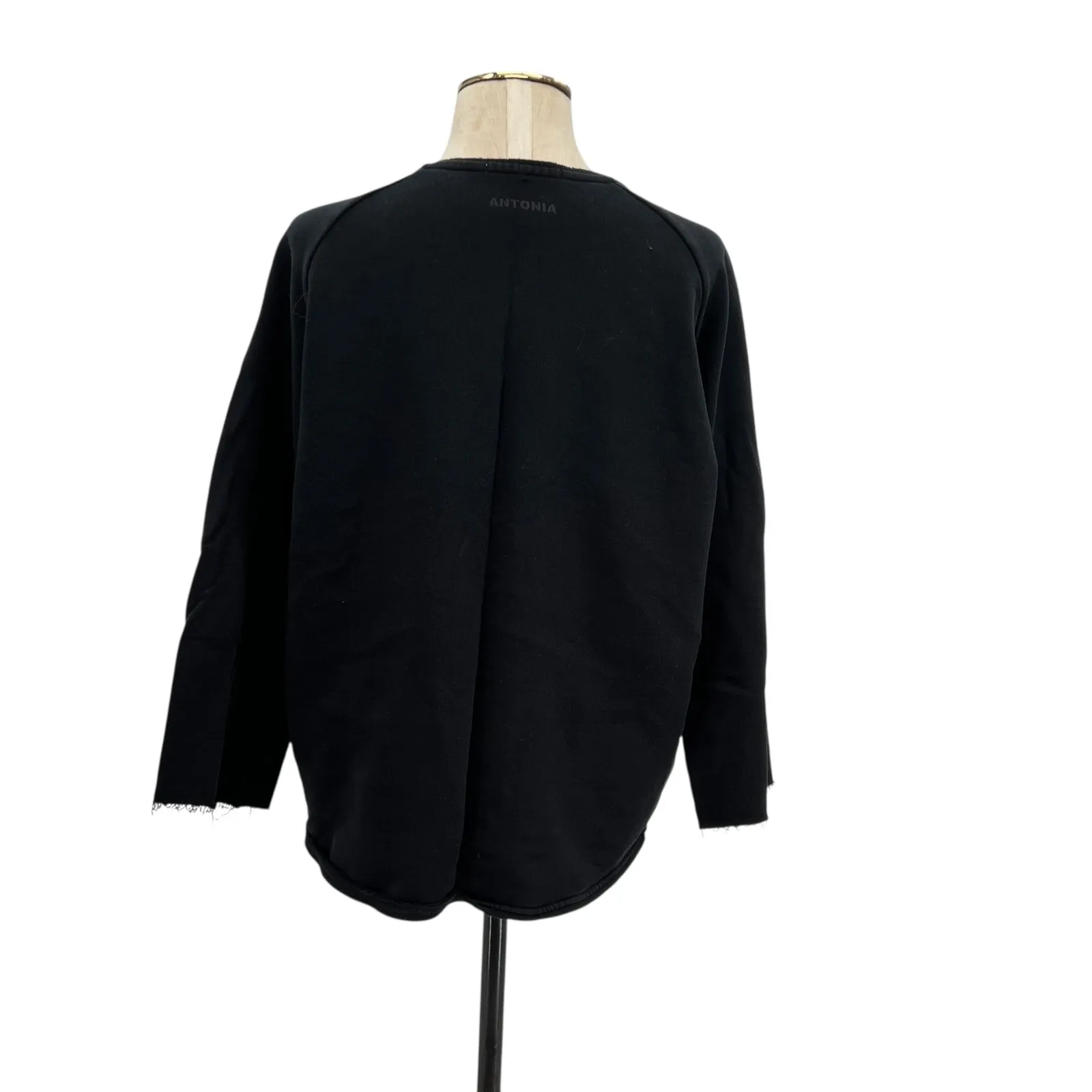 MSGM Black Multicolor Logo Crewneck Sweatshirt Cotton Raw Hem Size Large - Image 8