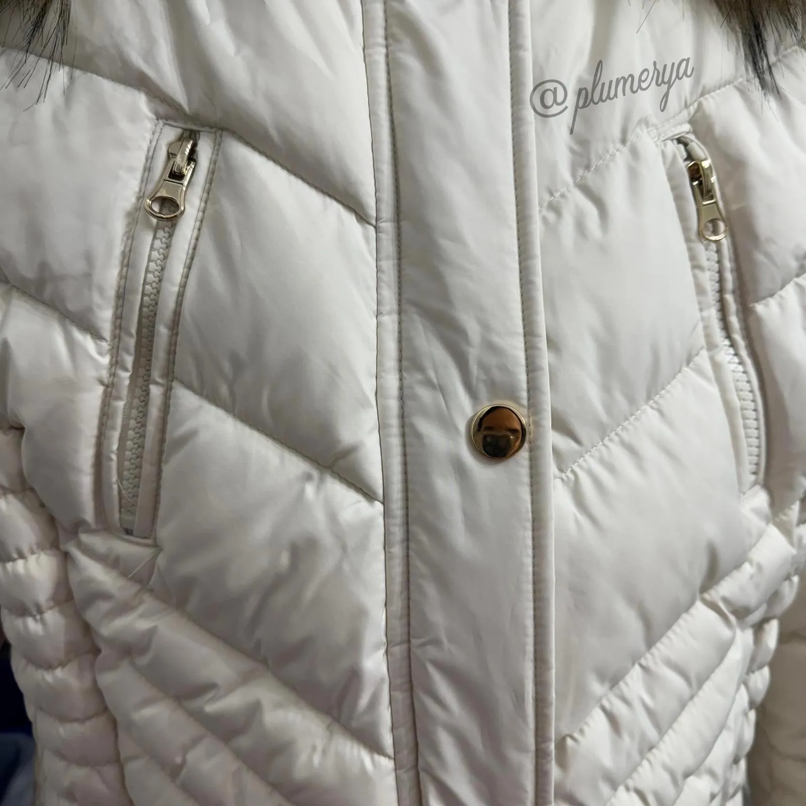 Preston & York White Quilted Puffer Coat with Detachable Faux Fur Hood Size XL - Image 3
