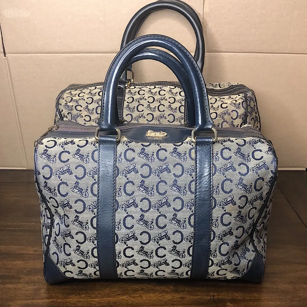 CELINE Navy Blue and Grey Monogram Boston Carry On Overnight Travel Bag 30cm - Image 13