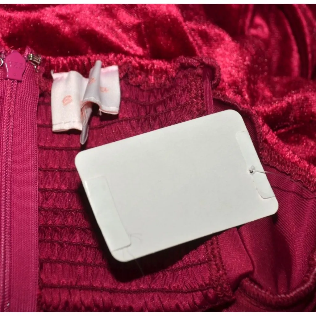 NWT Entro Womens M Fuchsia Velvet Wide Leg Jumpsuit Pleated Bust Sexy Night Out - Image 9