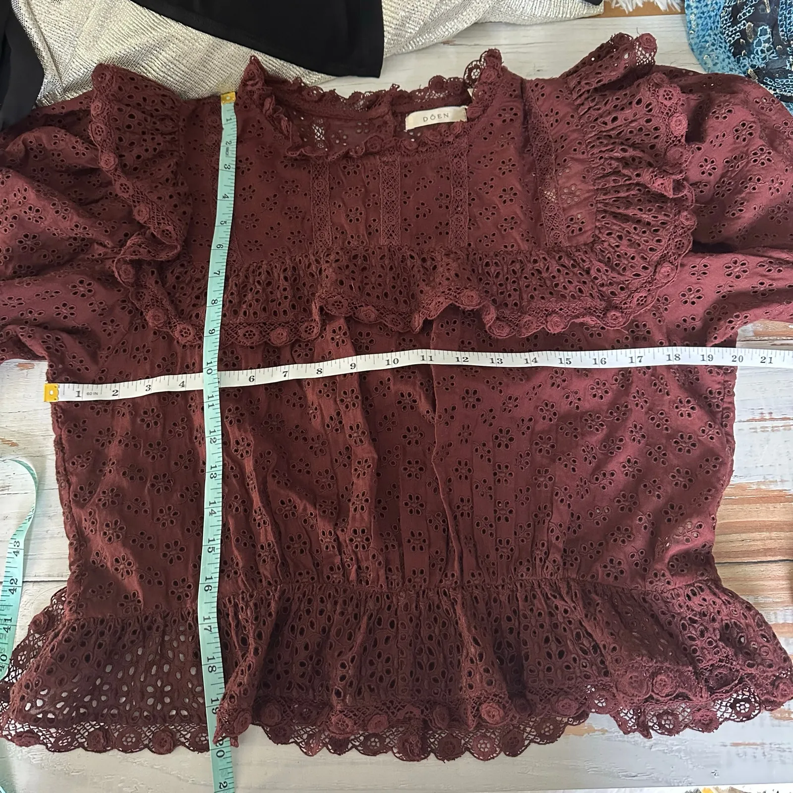 Doen Floryn Romantic Lace Eyelet Top Antique Walnut Size XL - Image 11