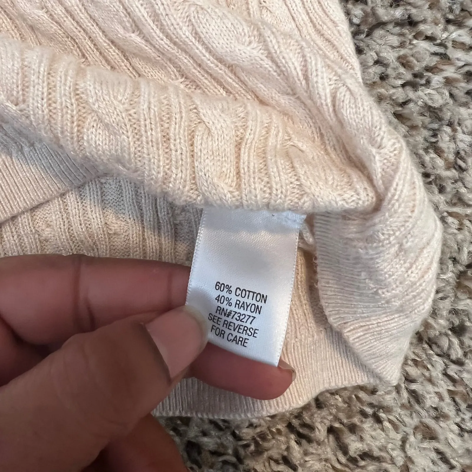 Croft & Barrow Womens Cable Knit Short Sleeve Sweater Top Cream Size L - Image 3