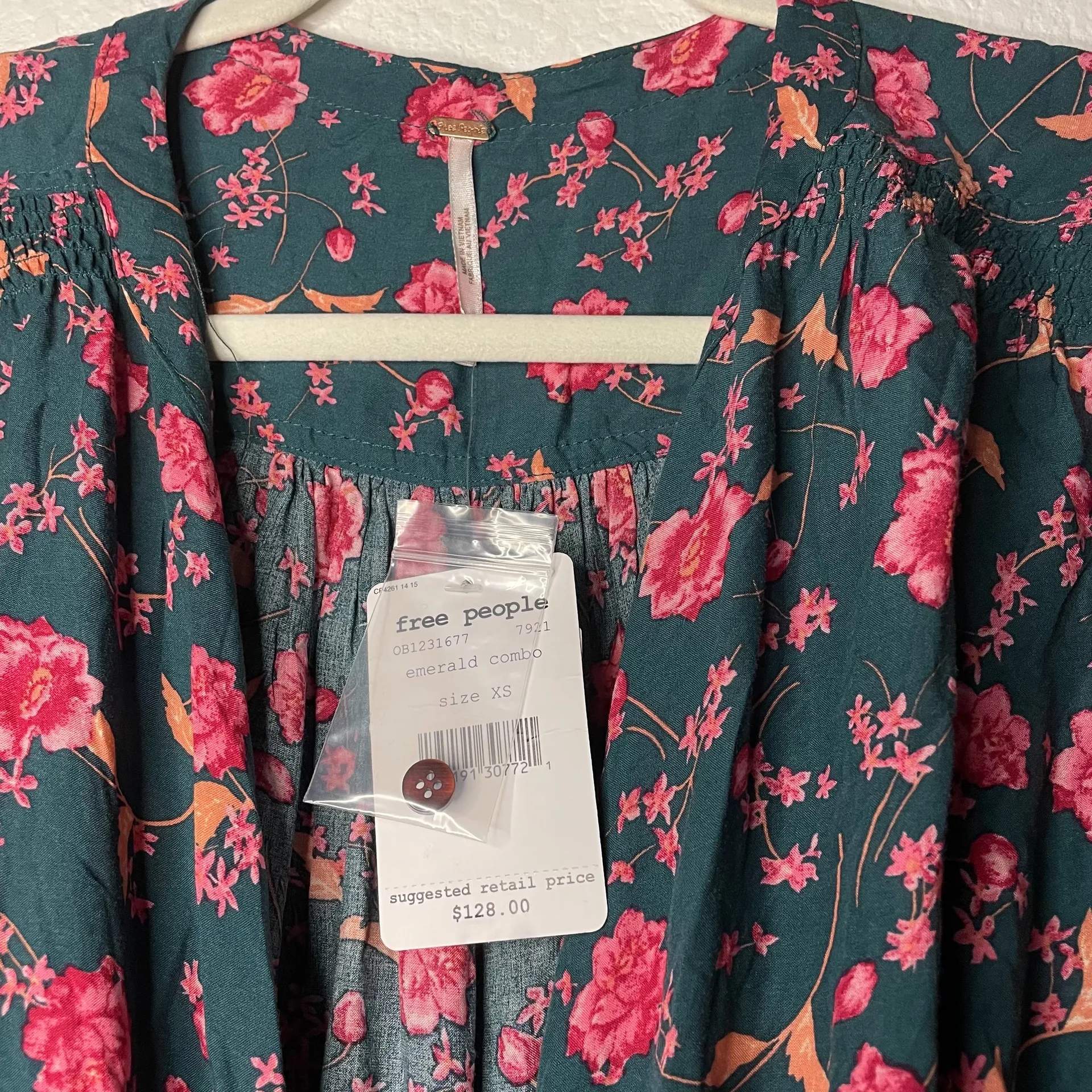 Free People Emerald Green Floral Flower Fields Long Sleeve Mini Dress - Image 9