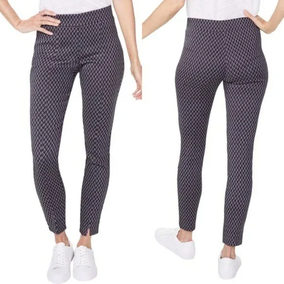 NYDJ Charcoal Diamond Printed Tummy Control Pull-On High Rise Pants Size 2 NWT - Image 2