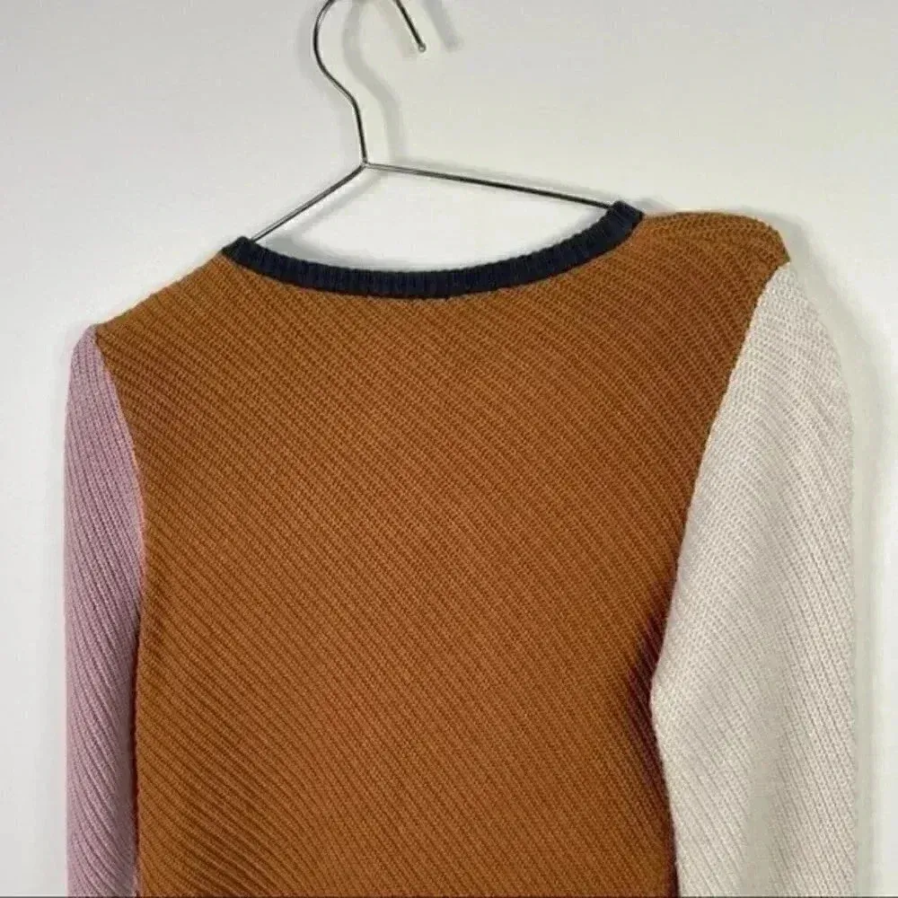 Apiece Apart Colorblock Knit Sweater in Camel, Cream and Lilac - Image 5
