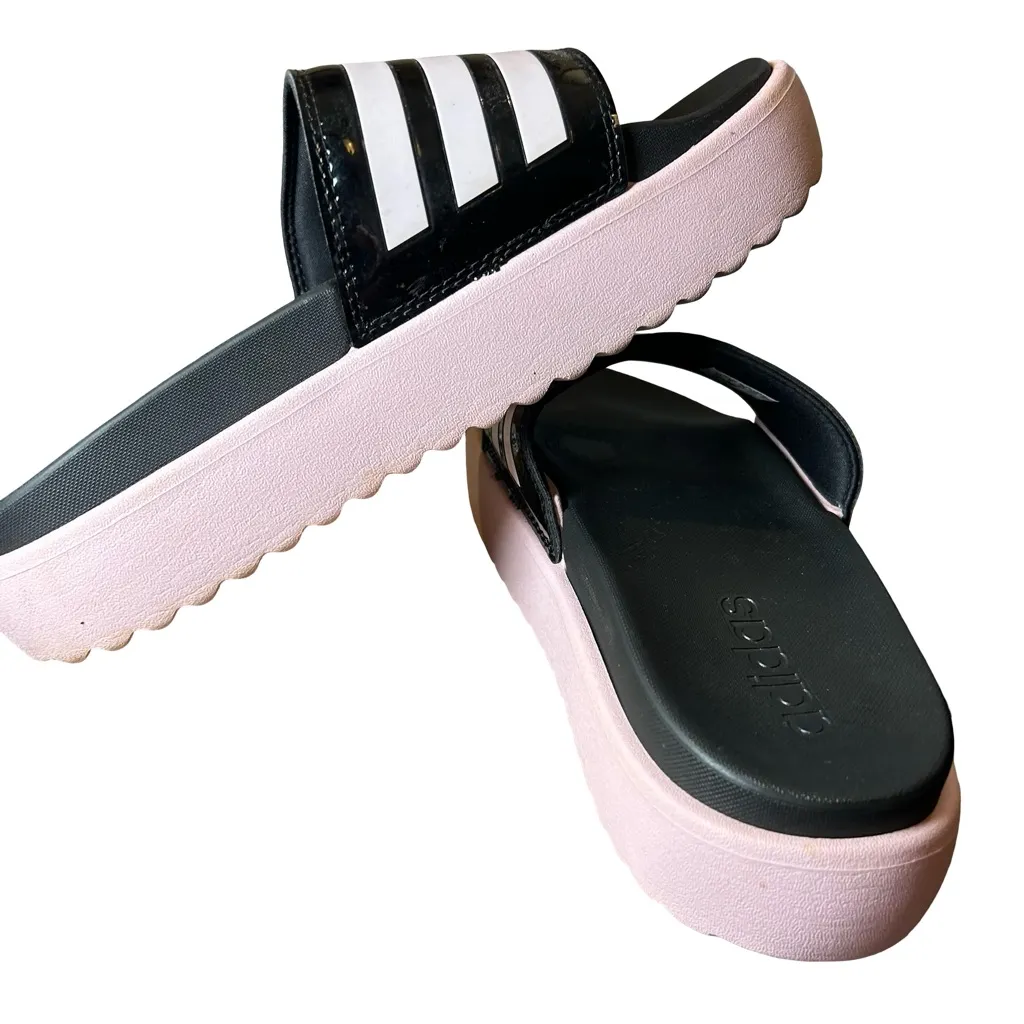 RARE - Baby Pink & Black Adidas Adilette Platform Slides – W9  🌸🖤 - Image 8