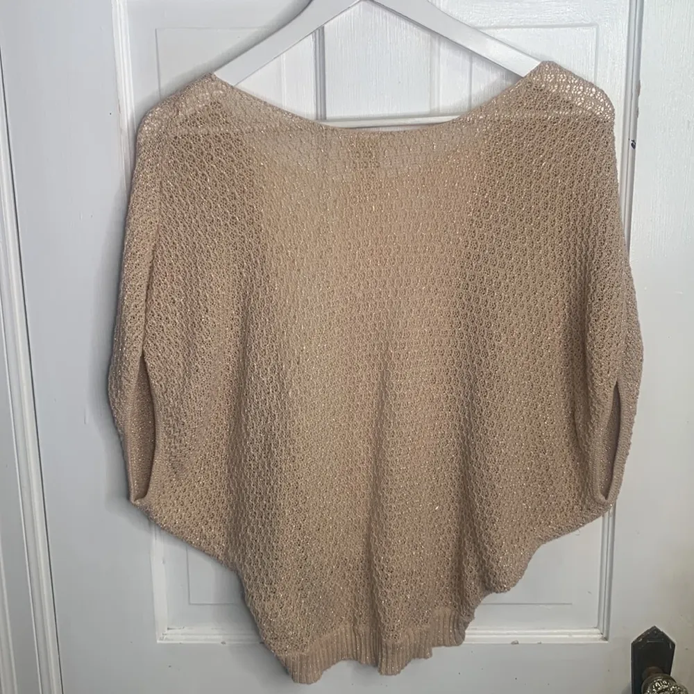 Free People Tan Cream Lace Inlay Knit Dolman Pullover Sweater W-090 Sz XS - Image 8