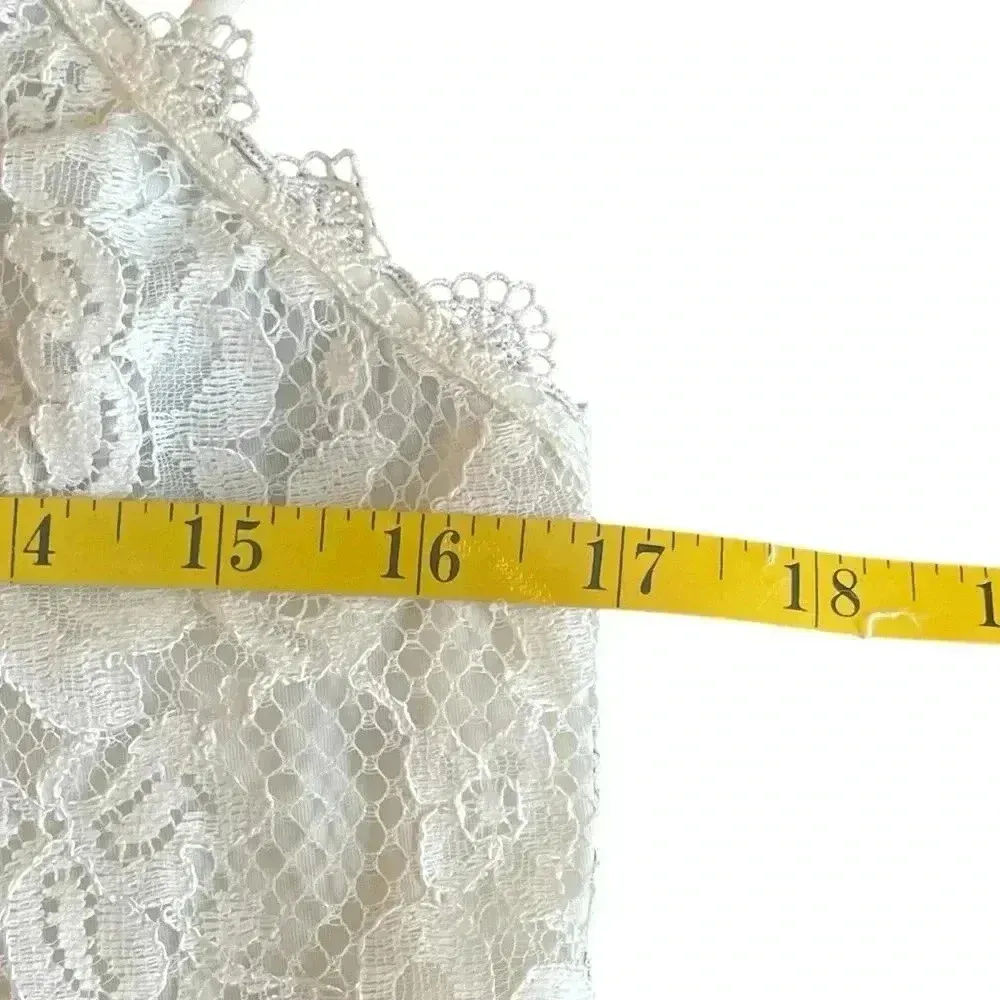 Vintage Shadowline Ivory Lace Slip Dress Gown Spaghetti Straps Flower Small White - Image 9