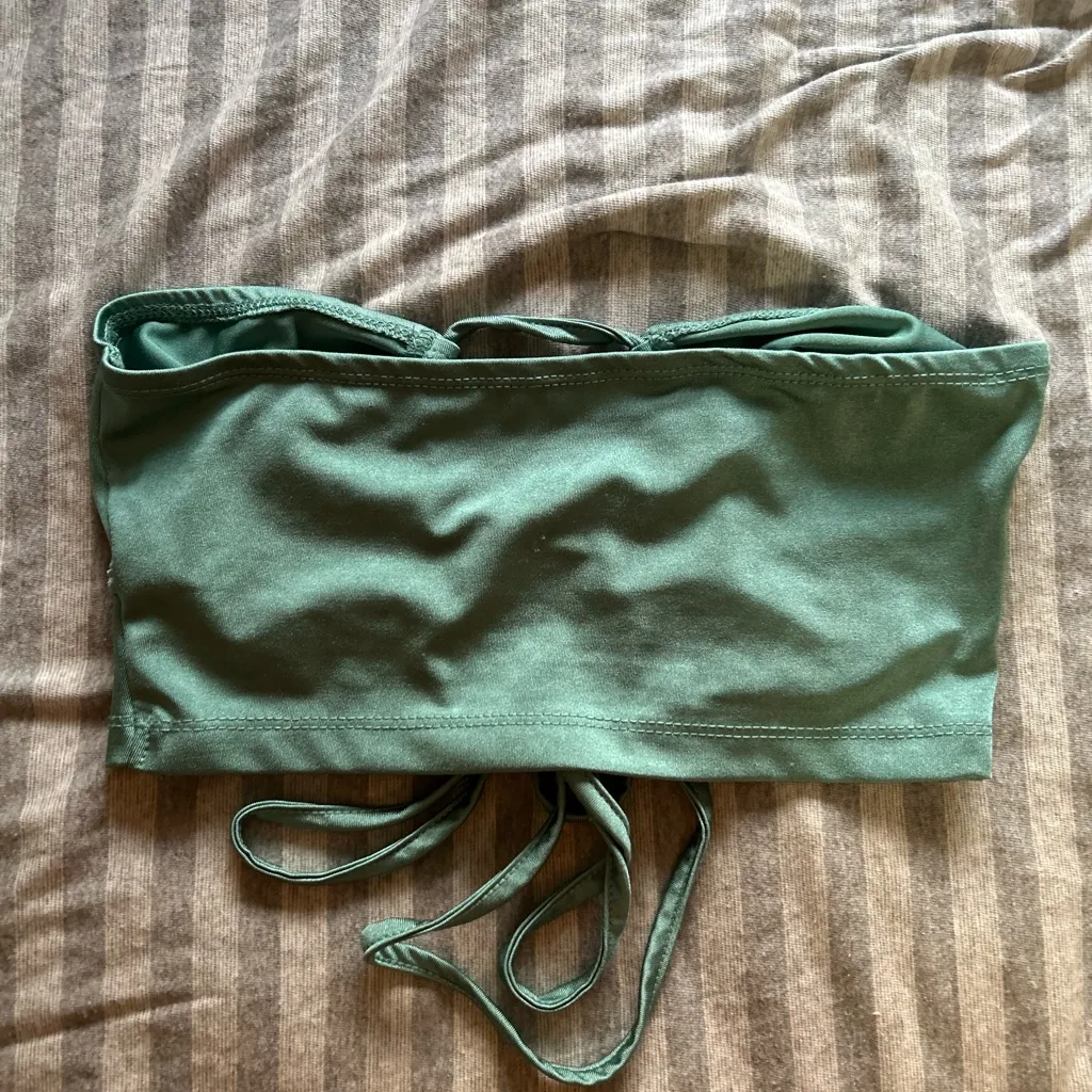 SHEIN Sage Green Ruched Tie Crop Top - Image 2