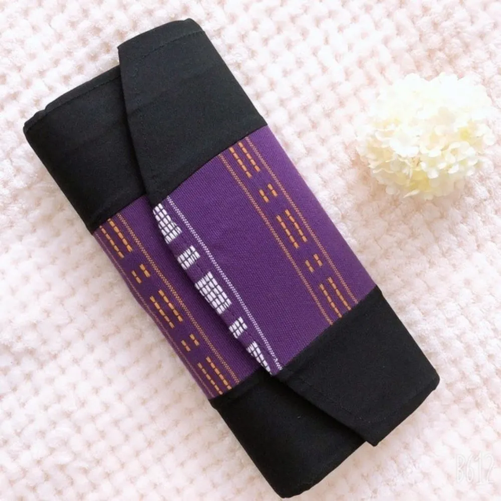 African Print Clutch Bag Kente Black & Purple Hand - Image 6