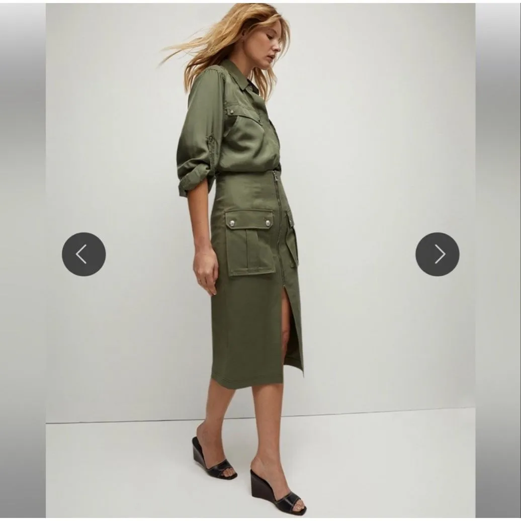 Veronica Beard Dallas Cargo Midi Skirt Stone Army Green Zip Front Size 0 - Image 3