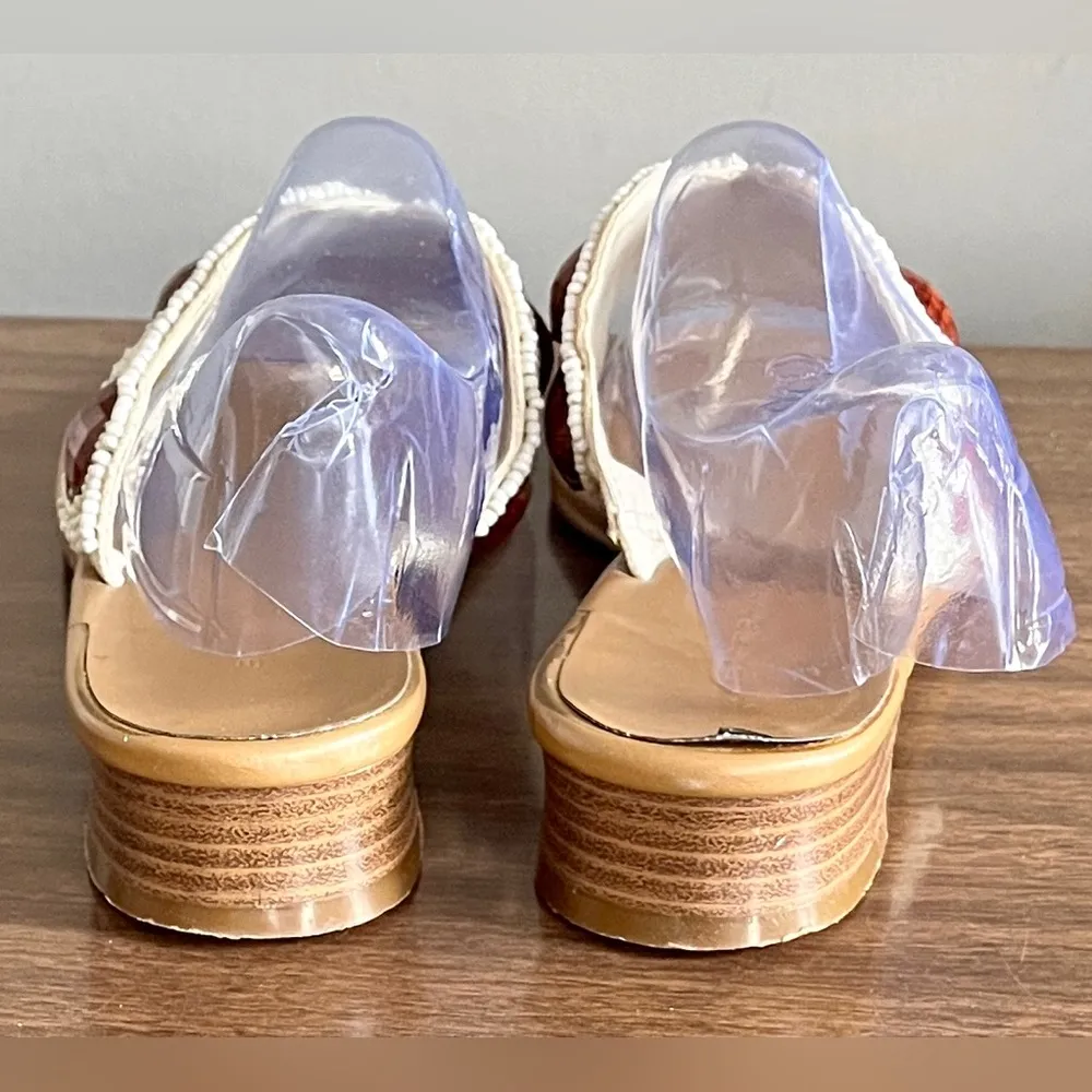Ann Marino Ivory and Red Beaded Thong Wedge Sandals, Size 9 Multiple - Image 5