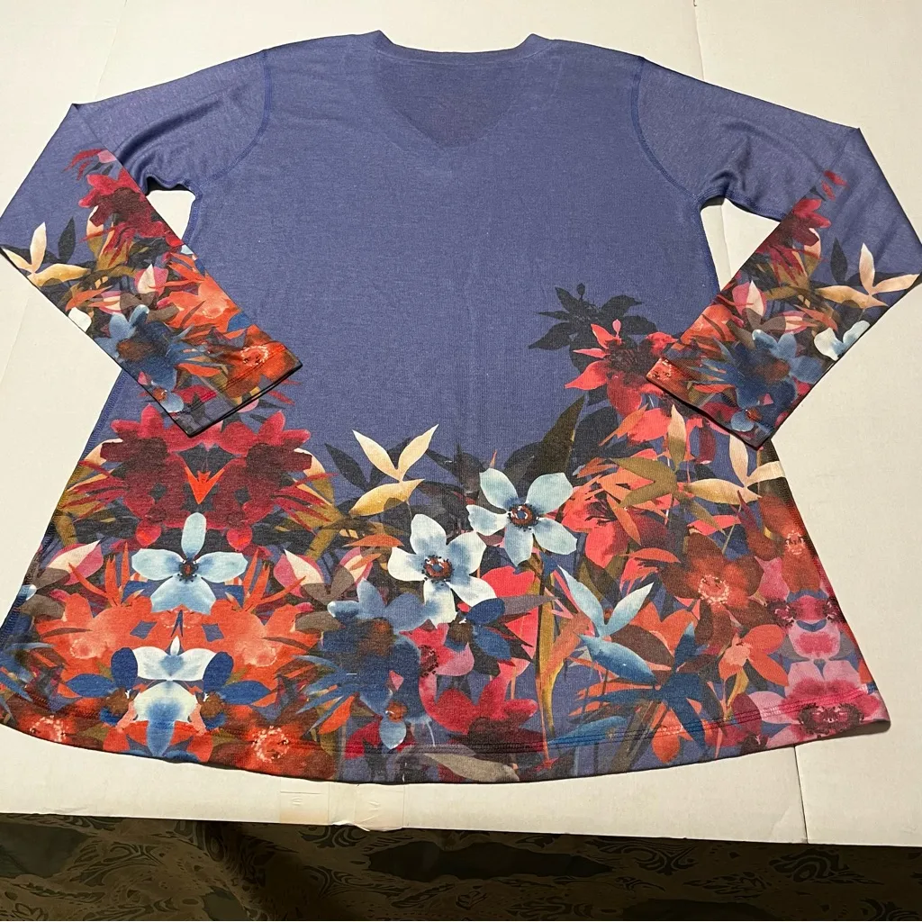 Soft Surroundings Womens Medium Periwinkle Purple‎ Long Sleeve Floral Tunic Top - Image 7