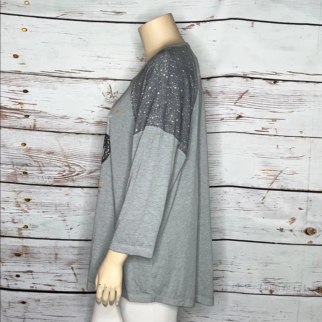 Cato NWT Size 26/28W Gray Fab-BOO-Lous Star Cat Spider Halloween Knit Top Shirt - Image 3