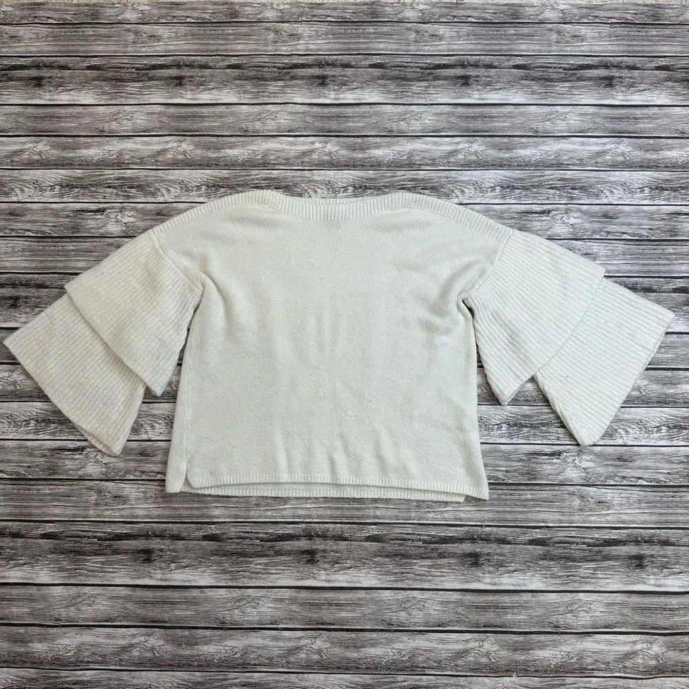 Falls Creek Womens Tiered Ruffle Sleeve Sweater S SM Small Ivory Cream Off White - Image 12