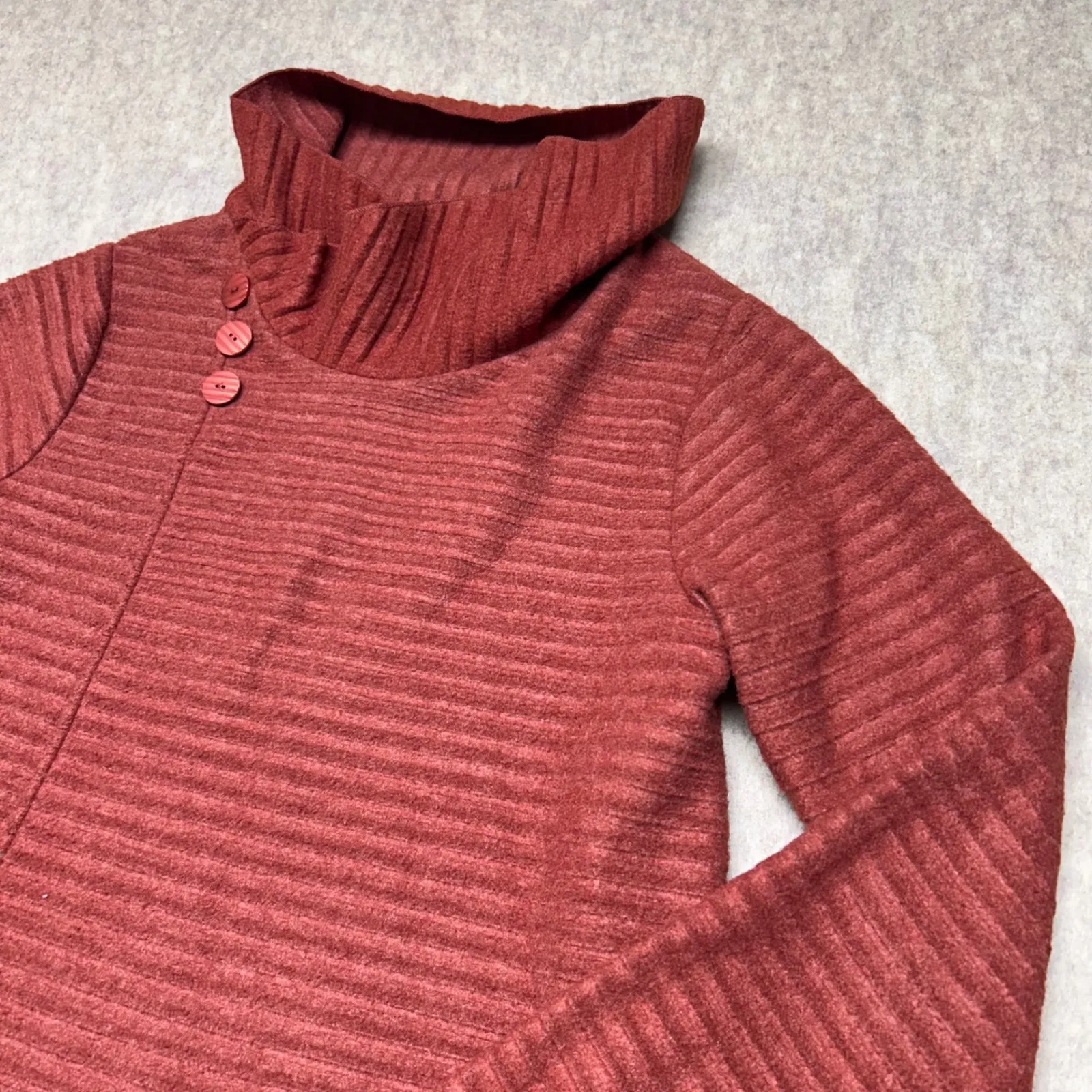 Habitat Cowl Neck Tunic Knit Sweater Women Small Orange Ribbed Pleated Oversized - Image 3