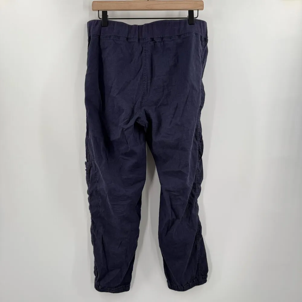 EILEEN FISHER Cargo Jogger Pants Small Linen Organic Cotton Navy NWOT Pull On - Image 2