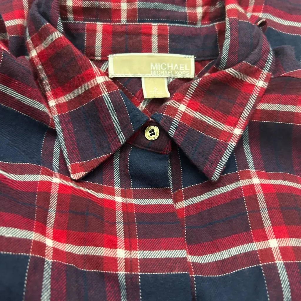 Michael Kors Navy and Red Plaid Shirt Dress with Studded Pockets-Small excellent - Image 13