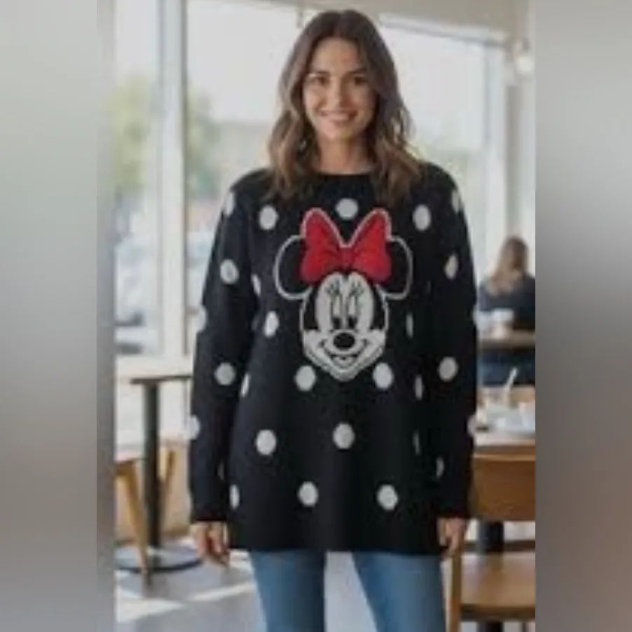 Disney H&M collab  Minnie Mouse coquette whimsical polkadot wool furry sweater s - Image 8