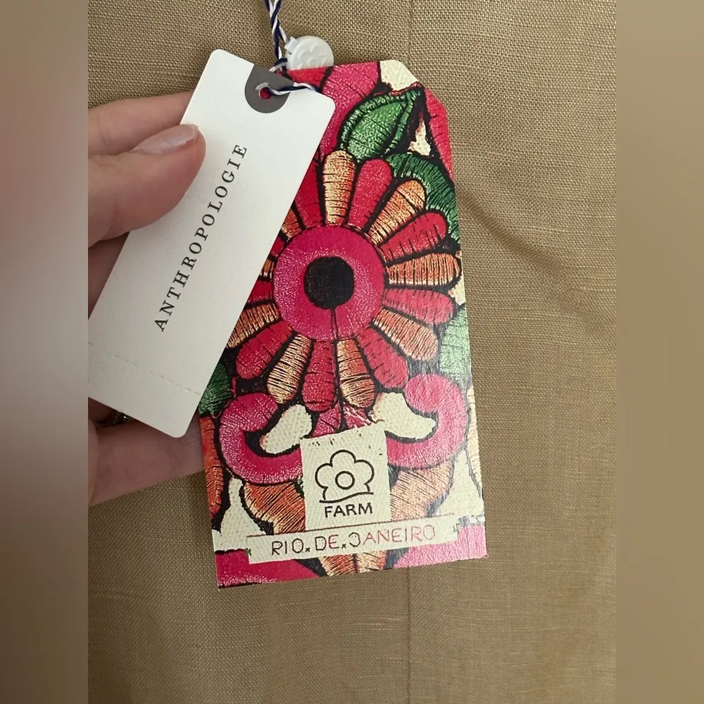 FARM Rio x Anthropologie Tan Embroidered Linen Blend Midi Dress NEW small - Image 12